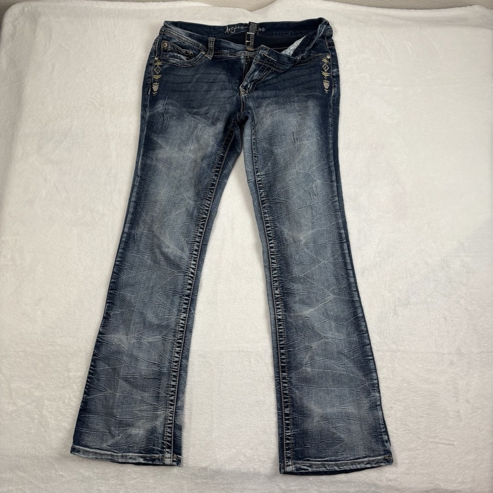 Y2K Ariya Jeans Emrboidered Flare Washed Jeans Womens 7/8 31" Waist x 30" Inseam